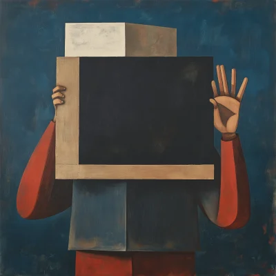 Cubist Figure with Blackboard