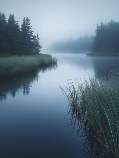 Foggy Calm Morning Landscape