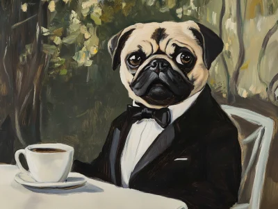 Pug in a Suit at the Cafe