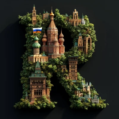 Bold Letter R with Russian Flag