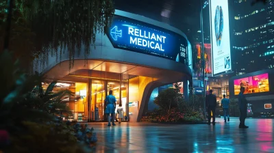 Futuristic Medical Center at Night