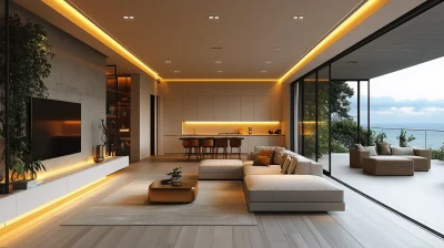 Modern Minimalist Living Room and Kitchen