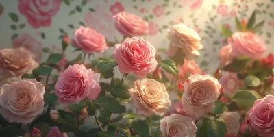 Blooming Roses Against Retro Wallpaper