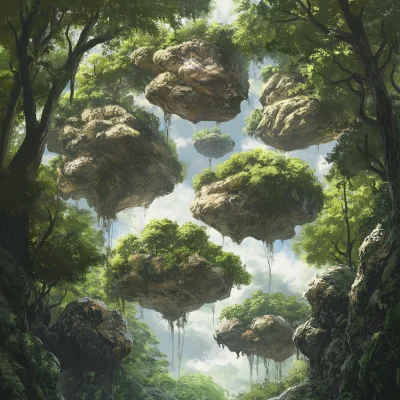 Floating Earthmotes in Fantasy Forest