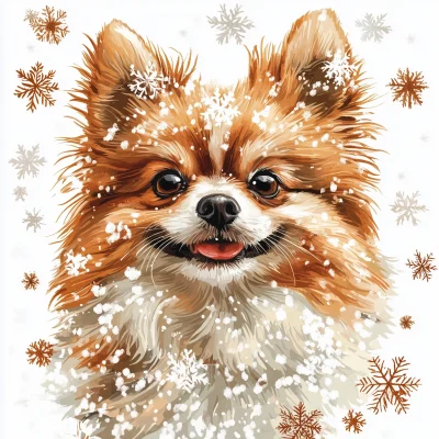 Pomeranian in Snowflakes