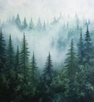 Misty Evergreen Forest