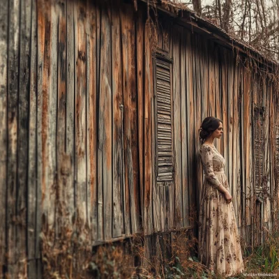 Thoughtful Woman Against Wooden Wall