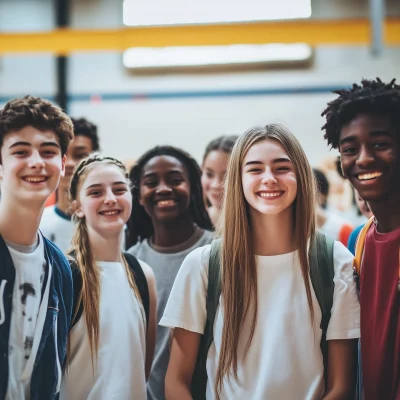 Smiling Teens in Gymnasium