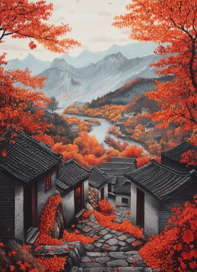 Autumn Village Scene