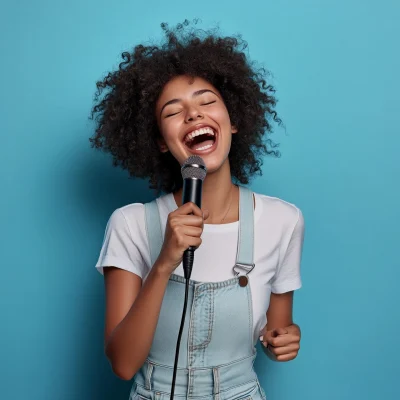 Joyful Woman with Microphone