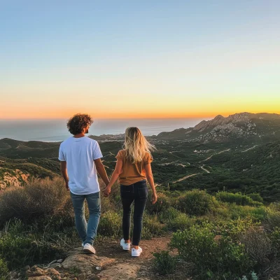 Couple Hiking at Sunset