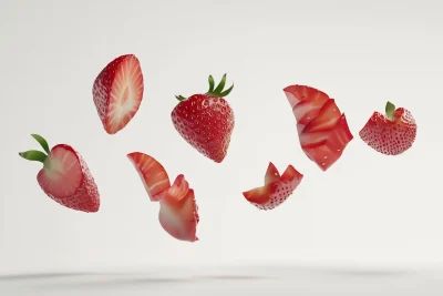 Fresh Strawberries in Midair