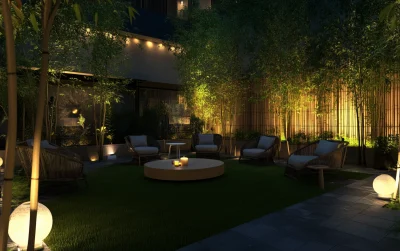 Modern Courtyard Garden at Night