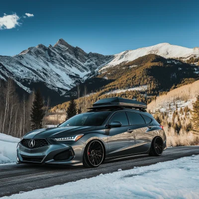 Gray Acura TSX Wagon in Winter Landscape