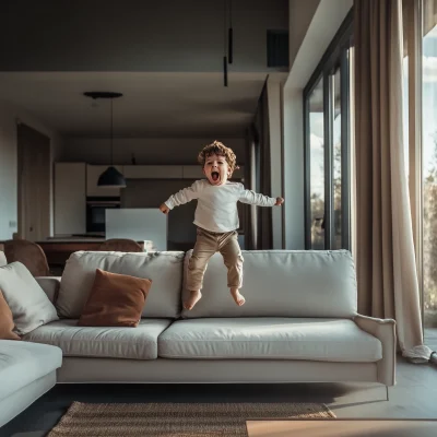 Boy Playing on Couch