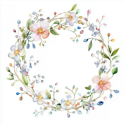 Watercolor Pearl and Flower Wreath