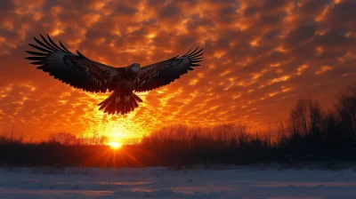 Eagle in Flight at Sunset