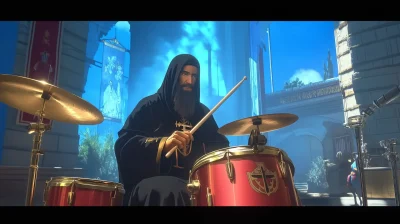 Monk Playing Drums