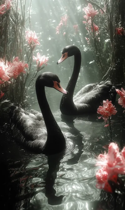 Black Swan Dancers in Floral Dance