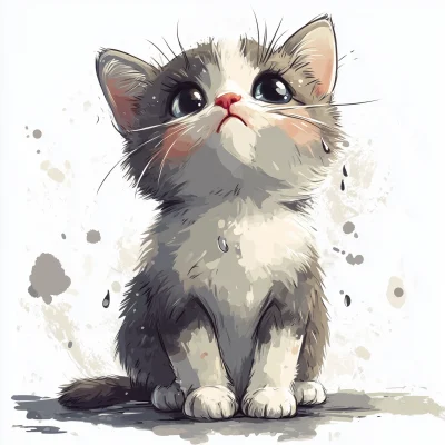 Cute Crying Cat Drawing