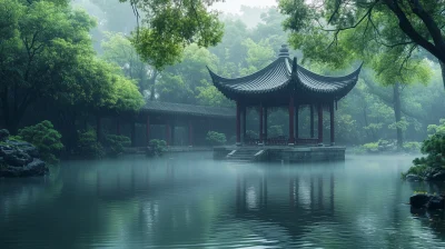 Misty Chinese Garden