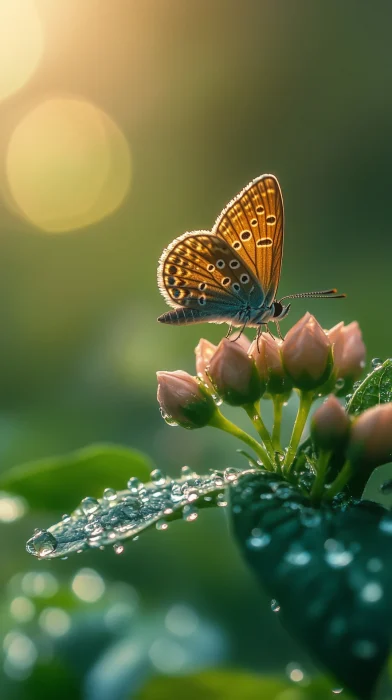 Butterfly on Dewy Flowers