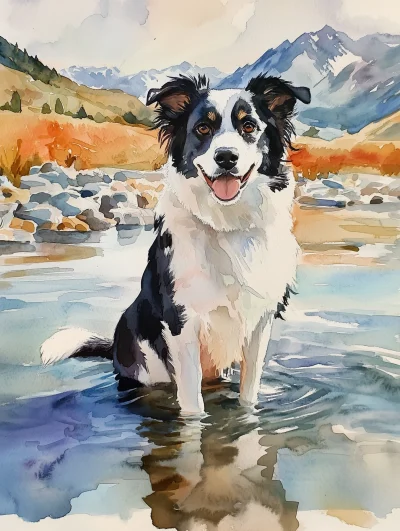 Happy Border Collie in Stream