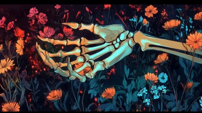 Kawaii Skeleton Hand in Flowers