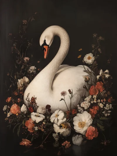 Majestic Swan Among Flowers