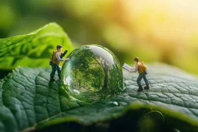 Scientists Examining Water Droplet