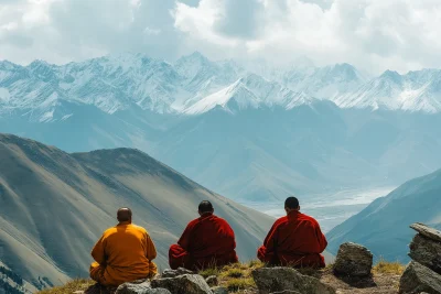 Tibetan Monks in the Mountains