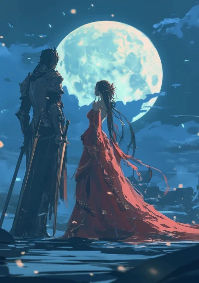 Knight and Noblewoman Under the Moon