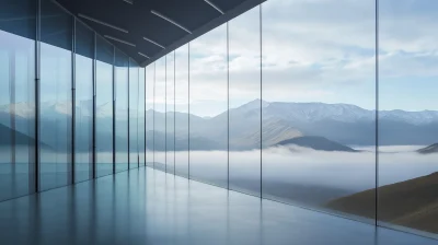 Modern Glass Architecture with Mountain View