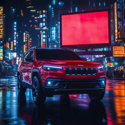 Red SUV in Modern City