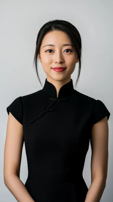 Asian Woman in Black Qipao