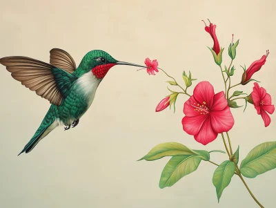 Hummingbirds Feeding from Flowers