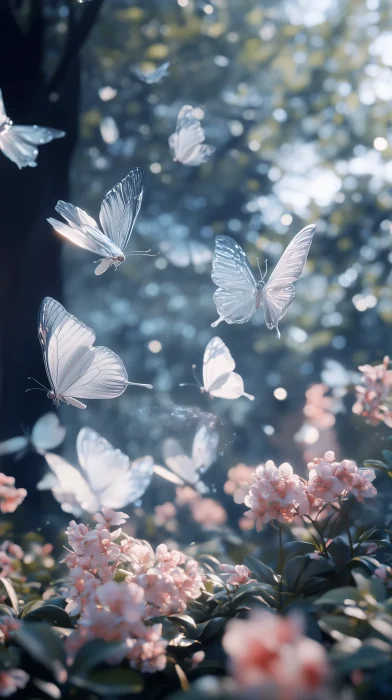 Dreamy Butterflies in Spring Forest