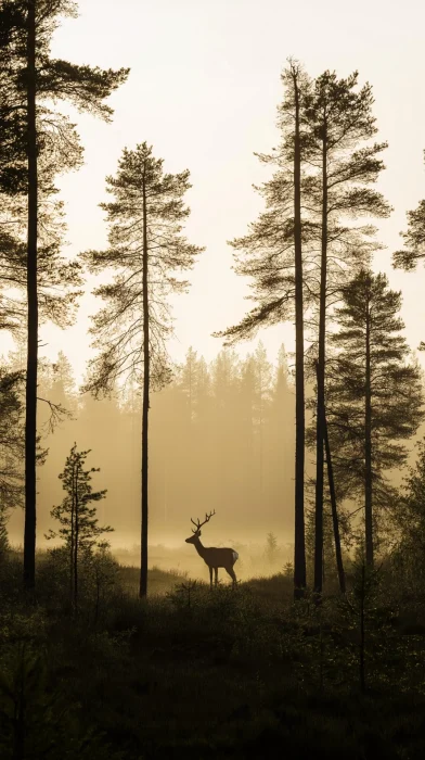 Silhouetted Deer in Foggy Sunset