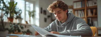 Student Studying in Minimalist Room