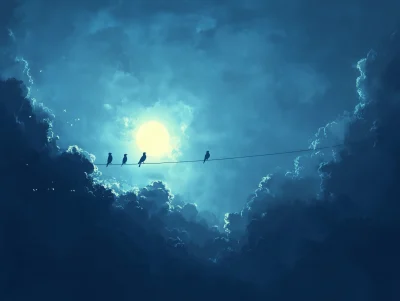 Serene Birds on a Glowing Wire