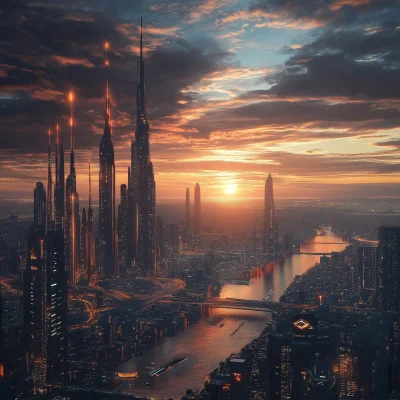 Futuristic City at Sunset