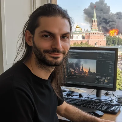 Smiling Man with Long Hair