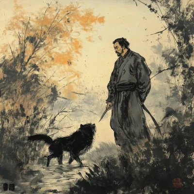 Man and Dog by the River