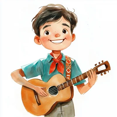 Smiling Boy with Guitar