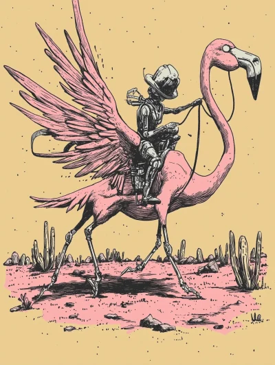 Robot Cowboy Flamingo