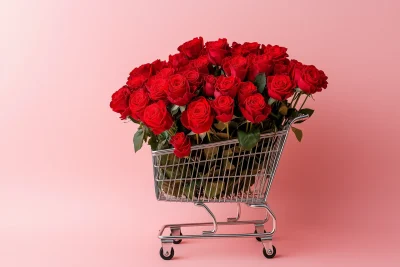 Abundant Red Roses in a Cart