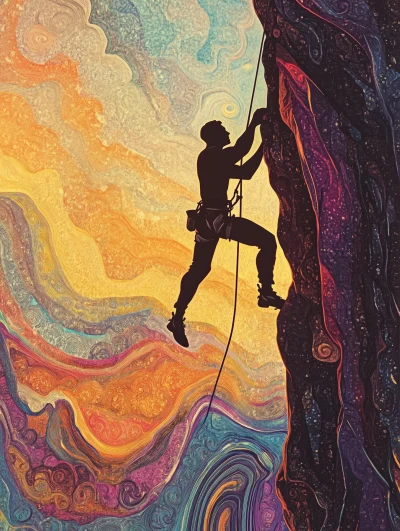 Colorful Rock Climber Silhouette