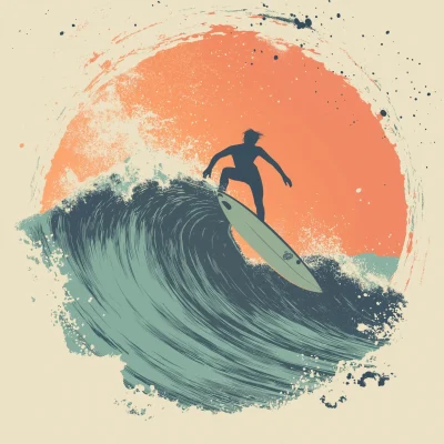 Surfer Riding the Wave