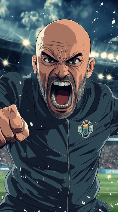 Angry Pep Guardiola in Soccer Stadium