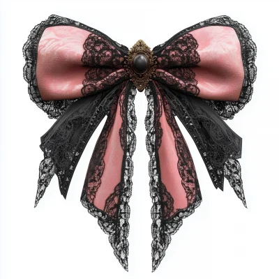 Antique Pink and Black Lace Bow